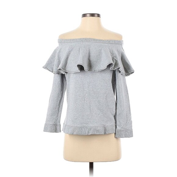 Size Small BOSTON PROPER GRAY OFF-SHOULDER TERRY SWEATSHIRT Fall Winter Designer - Picture 1 of 7
